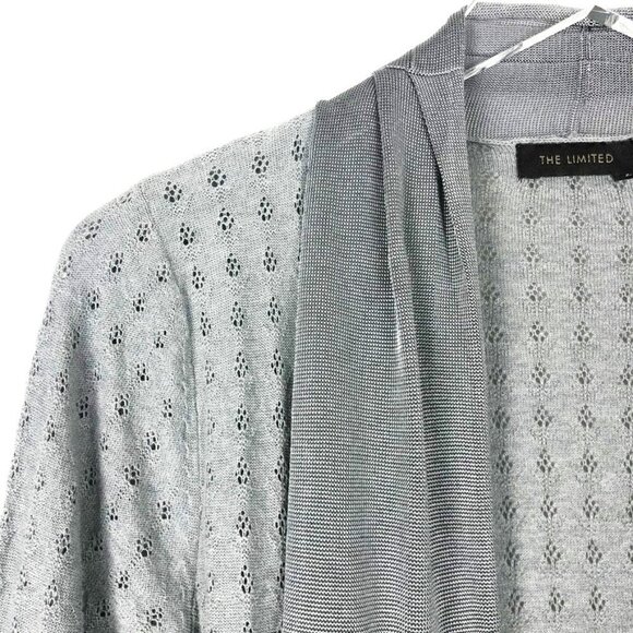 The Limited Sweater Women's M Grey Open-Front Belted Mixed Media Knit Cardigan - Picture 2 of 13